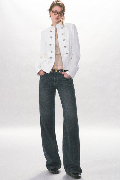 Pantalon en denim délavé vintage à jambe droite