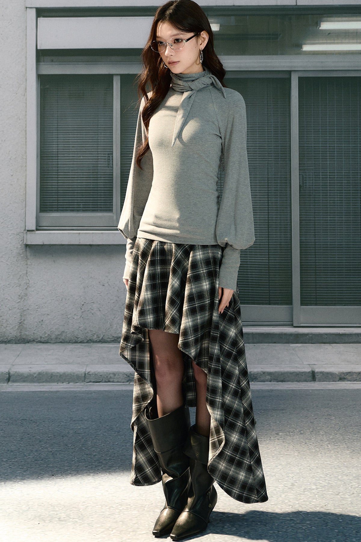 Ribbon Lantern Sleeve Knit Top