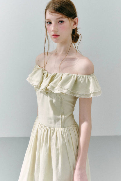 Long Green Linen Blend Dress