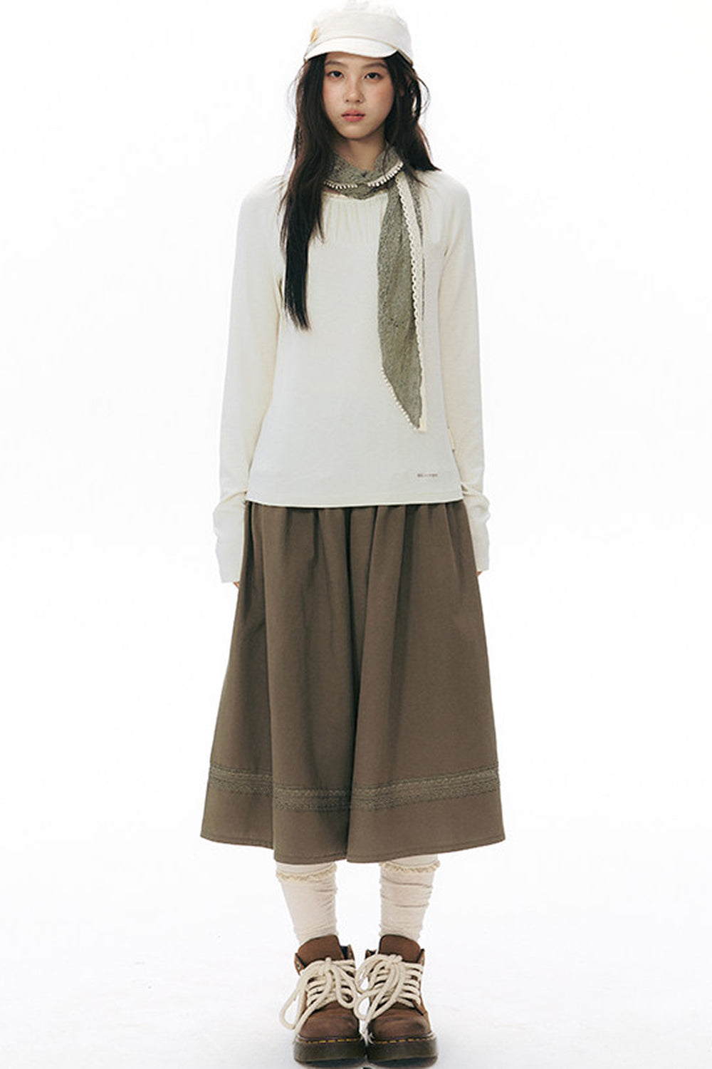 Pleated Striped Knit Base Layer Top
