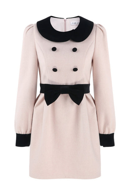 Pink Woolen Cinched Waist Dress