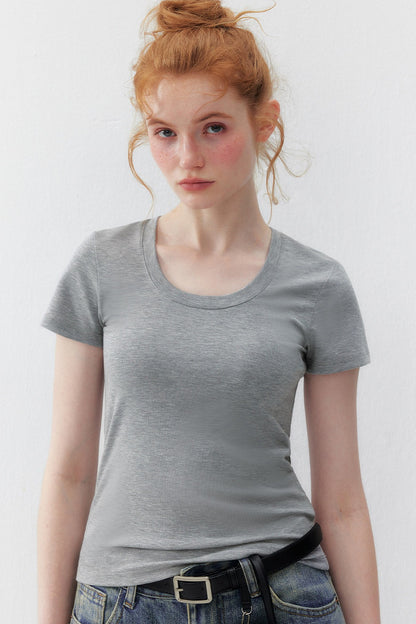 Tencel U-Neck Short-Sleeved T-Shirt