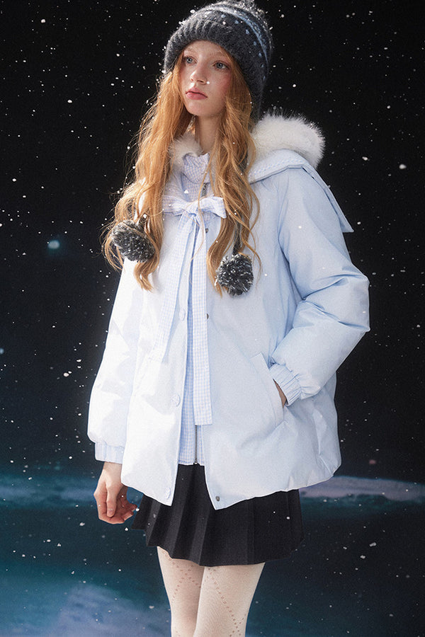 Blue Layered-Look Navy Collar Down Jacket