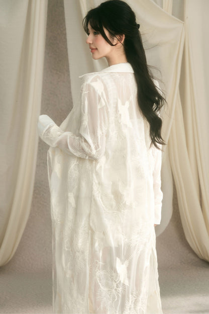 Crane Embroidery Waist-Tie Top