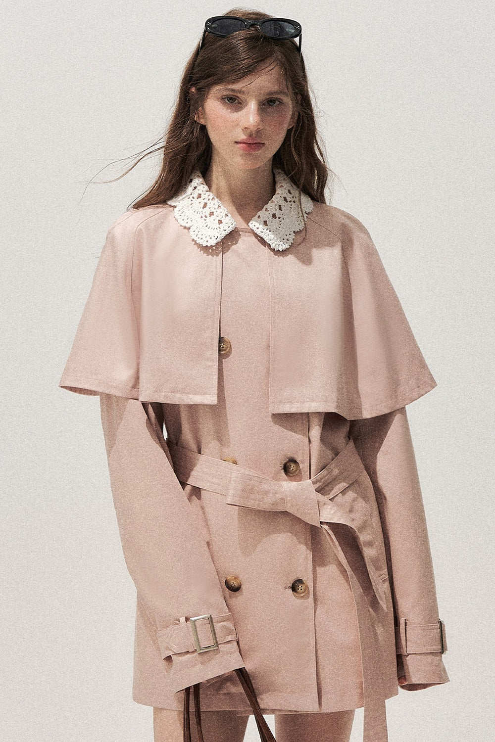 Detachable Cape Crochet Collar Trench Coat