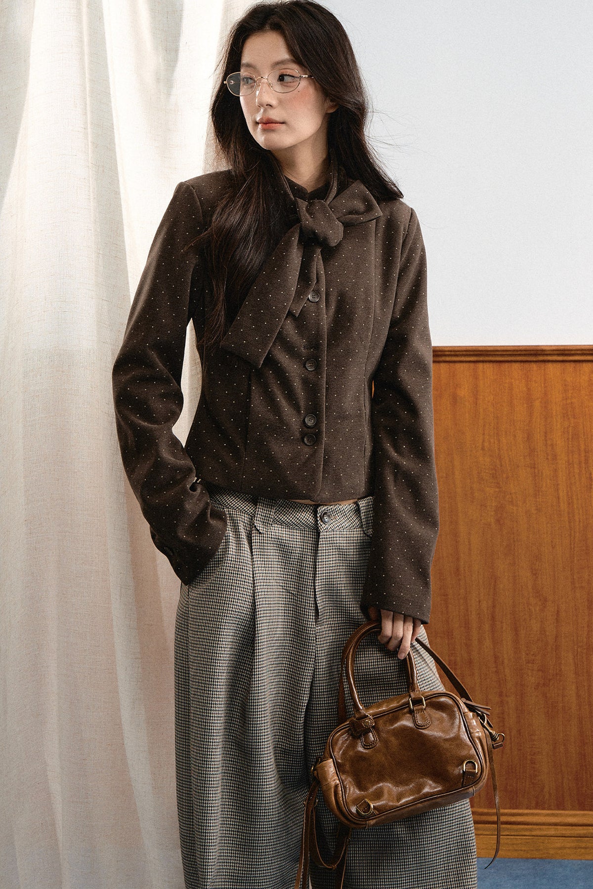 Integrated Bow Tie Polka Dot Jacket