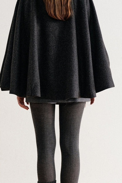 Detachable Large Fur Collar Woolen Cape