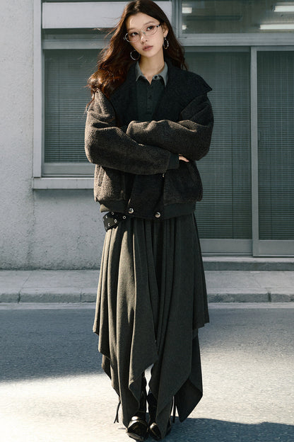 Loose Double-Breasted Woolen Jacket