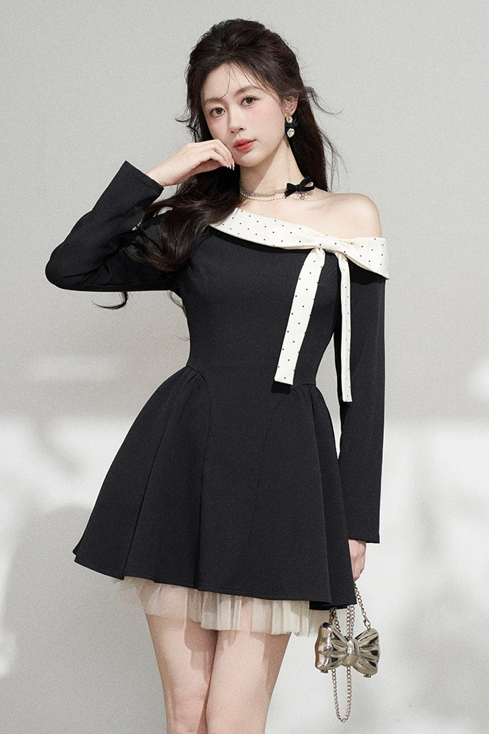 Black Off-Shoulder Mesh Dress