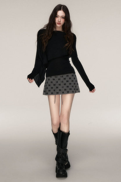 Grey Knit Cardigan and Skirt Set-Up