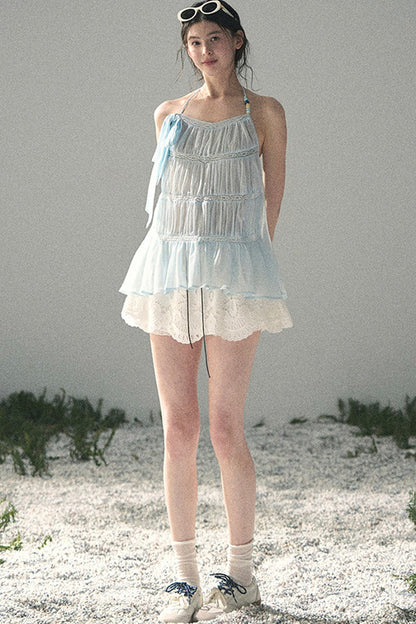 French Lace Chiffon Halter Top