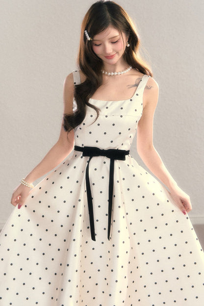 Elegant Polka Dot Waist Dress