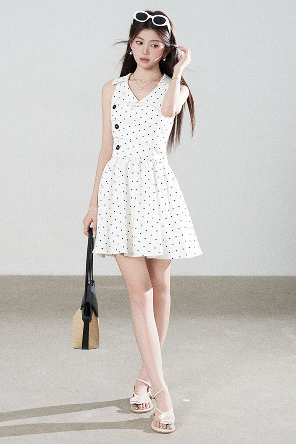 White Polka Dot V-Neck Dress