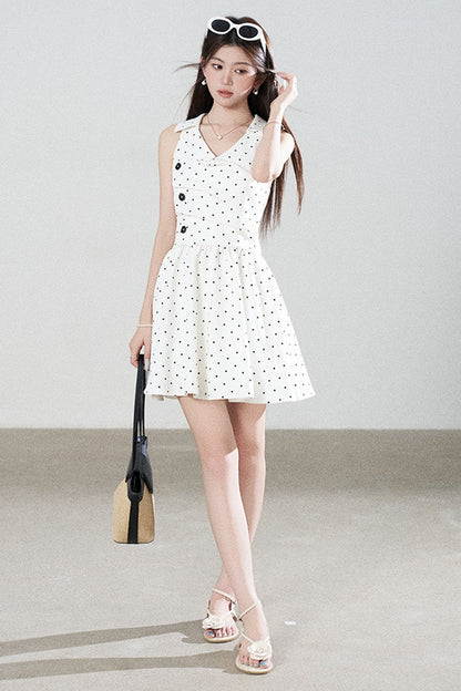 White Polka Dot V-Neck Dress