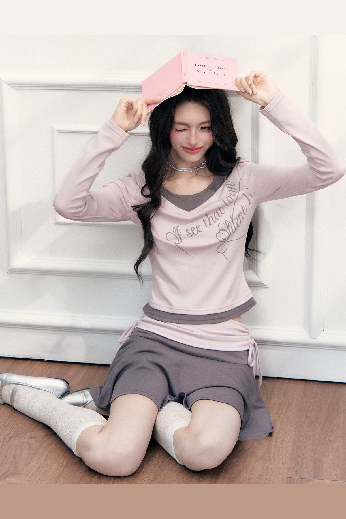 Letter Print T-Shirt with Contrast Drawstring Skirt Set-Up