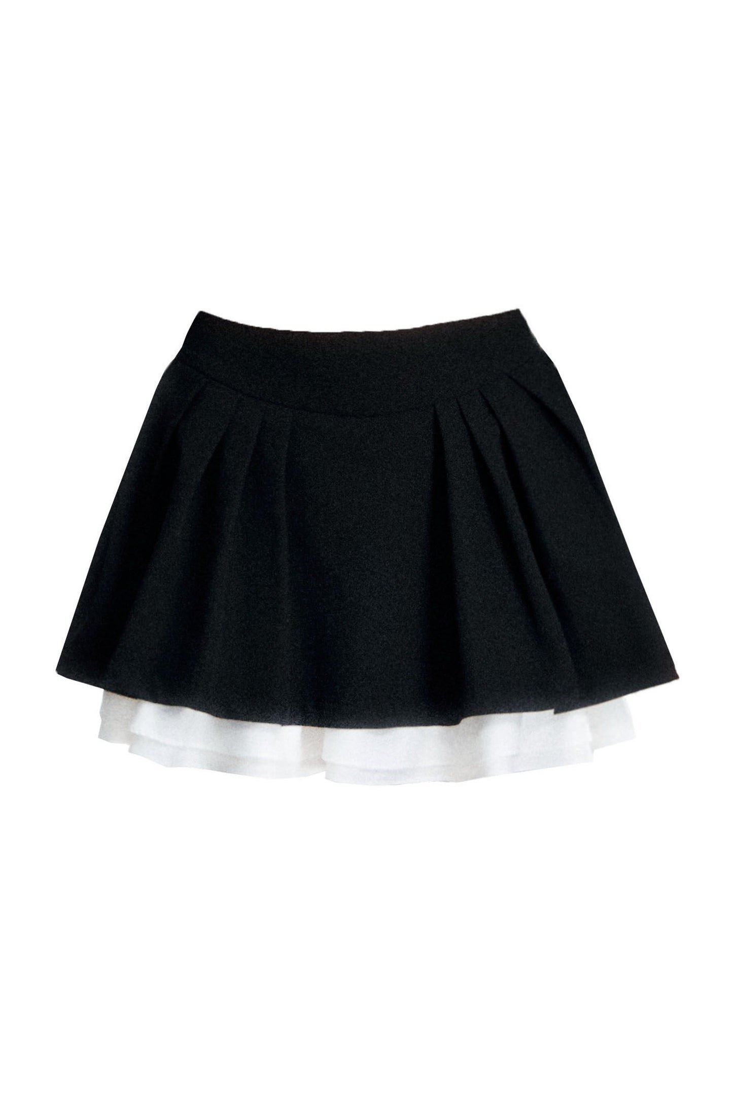 Retro Bow Layered-Look Top and Black Short Skirt Set-Up