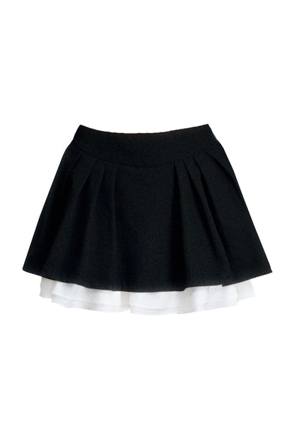 Retro Bow Layered-Look Top and Black Short Skirt Set-Up