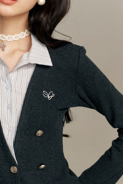 Double-Breasted Layered-Look Knit Top