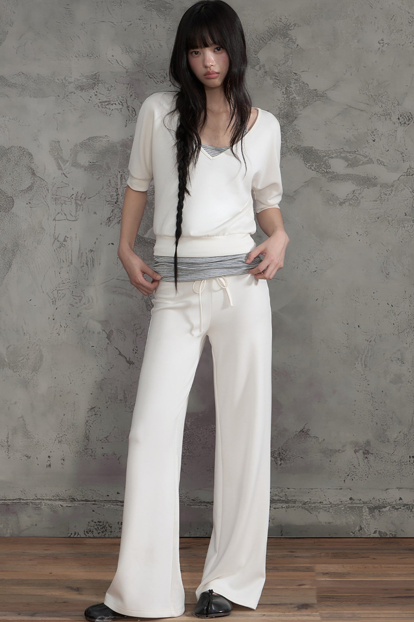 Color-Block Striped Wide-Leg Pants