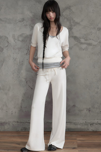 Color-Block Striped Wide-Leg Pants