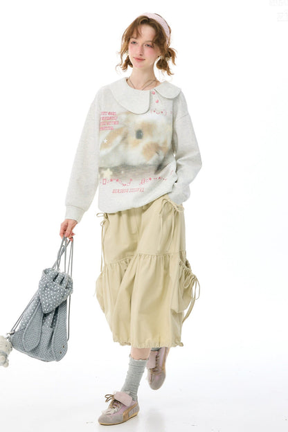 Polka Dot Rabbit Print Doll Collar Sweatshirt