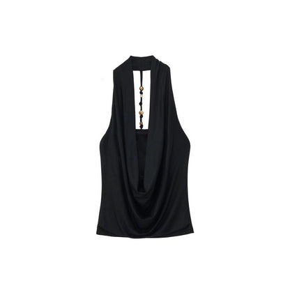 French Beaded Halter Backless Top