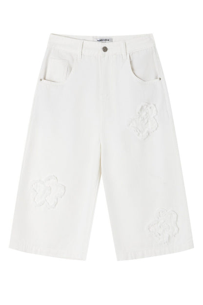 Raw Edge Floral Wide-Leg Pants