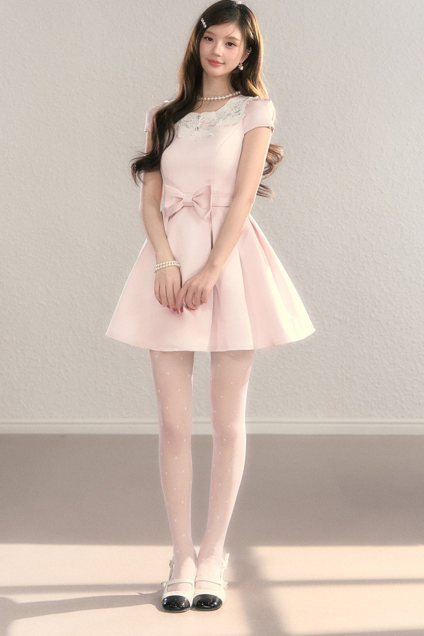 Satin Embroidery Bow A-Line Dress