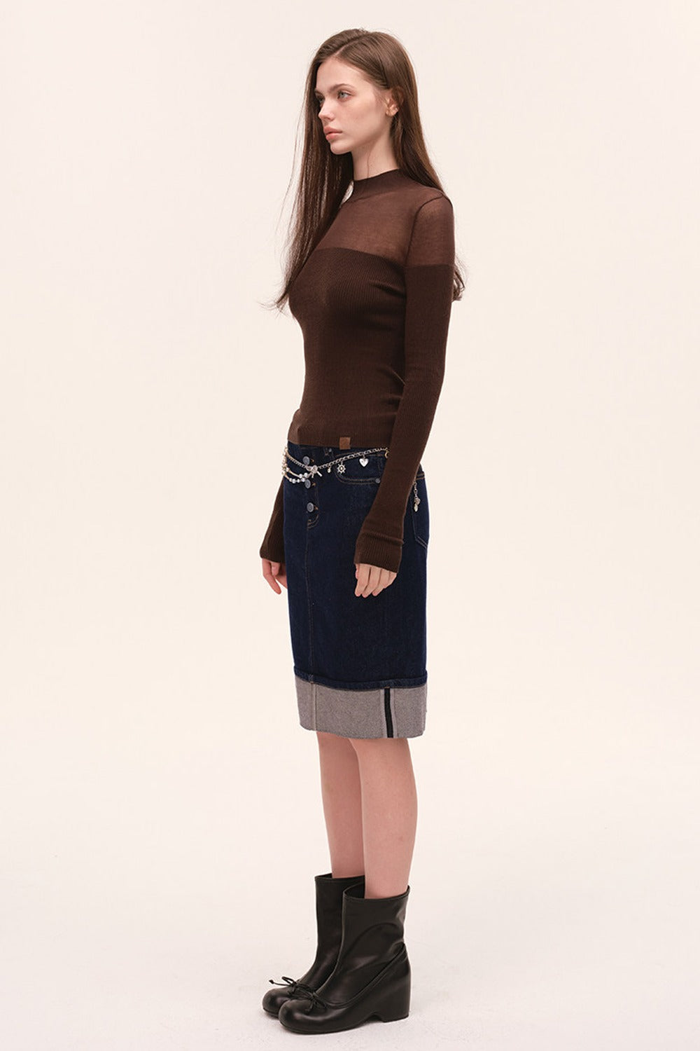 Tencel Spliced Half-Turtleneck Knit Top
