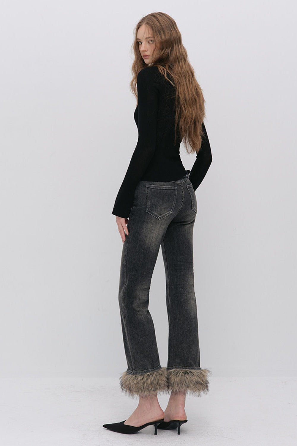 Detachable Frayed Hem Washed Flared Jeans