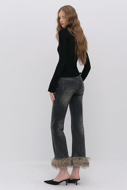 Detachable Frayed Hem Washed Flared Jeans