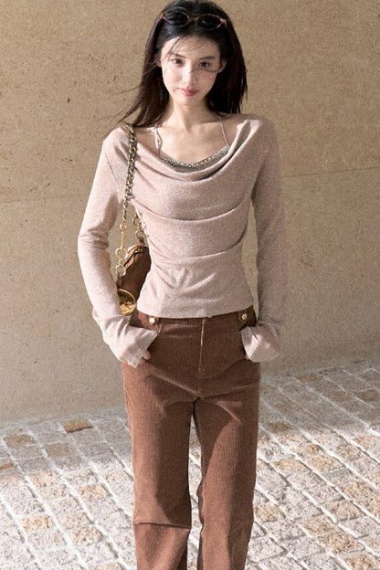 High-Waisted Corduroy Flared Belt Loops Pants