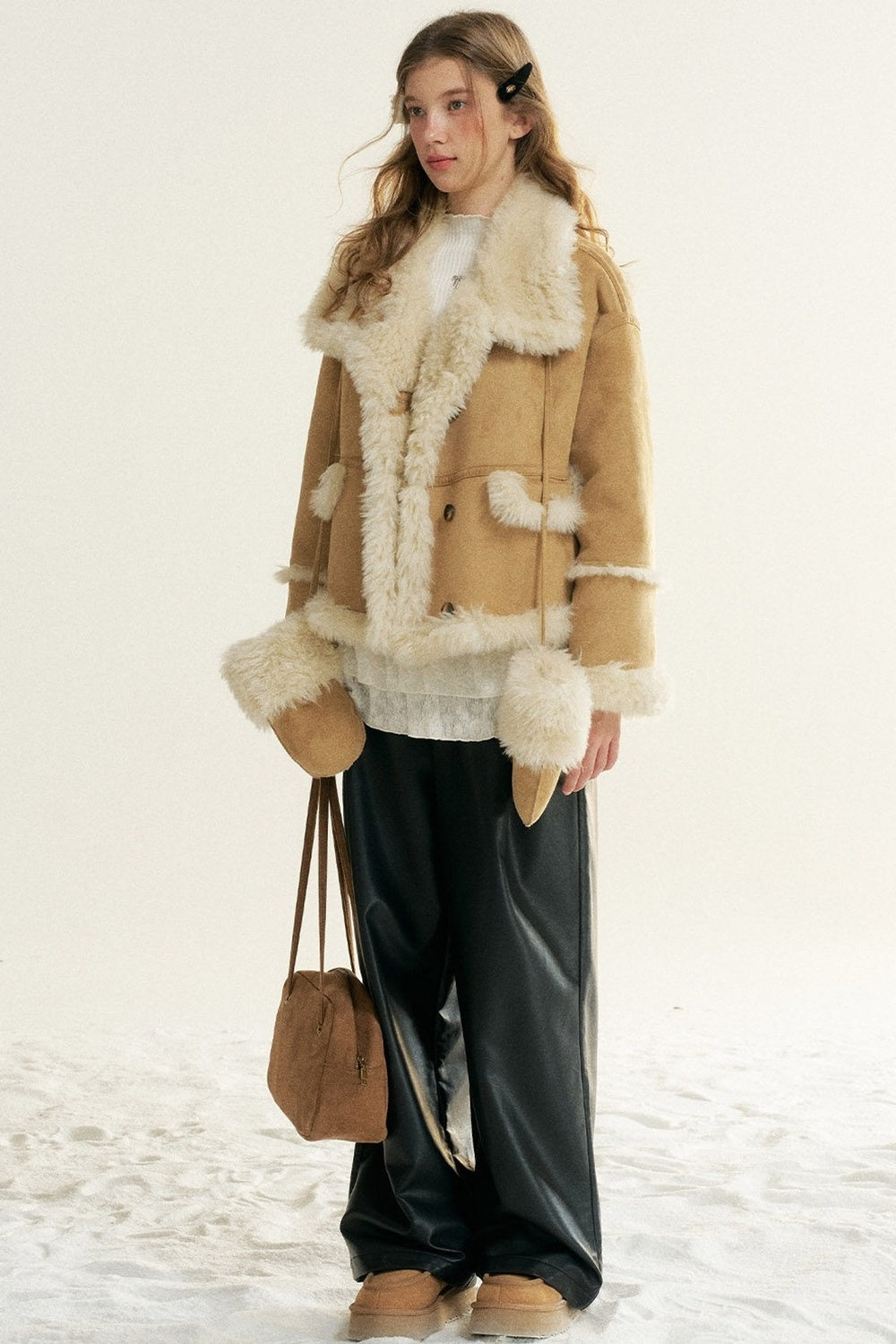 Loose Fur Integrated Suede Jacket
