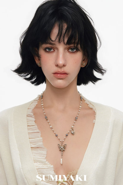 Butterfly Key Spliced Layered Necklace