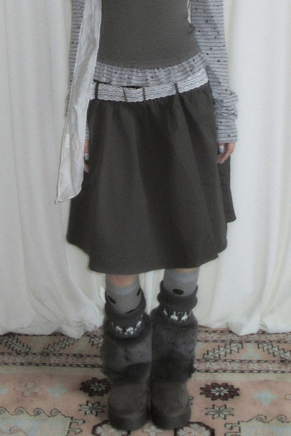 Gray A-Line Mid-Length Umbrella Skirt