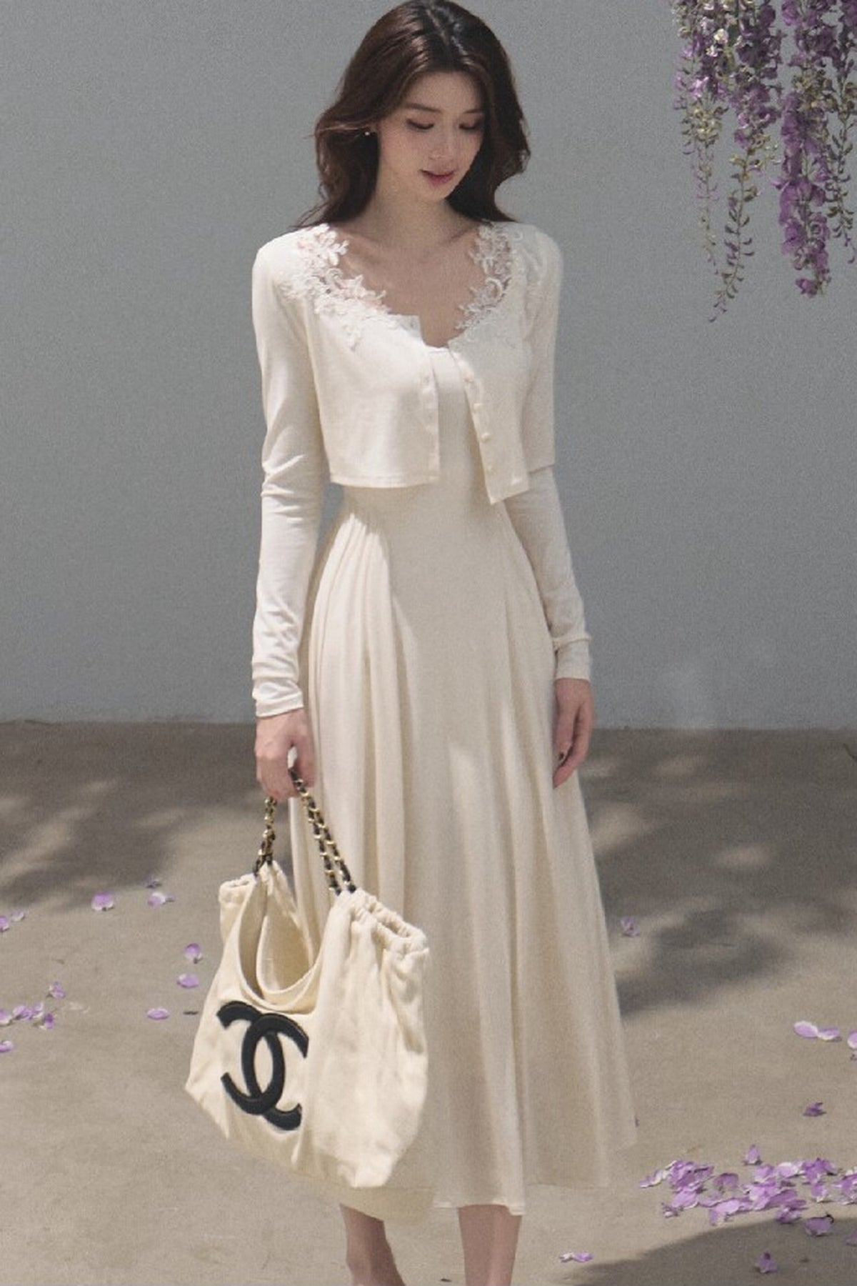Lyocell Lace Cardigan and Suspender Dress Set