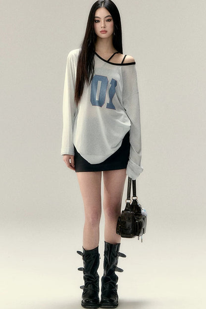 Color Block Letter Print Top Set-Up