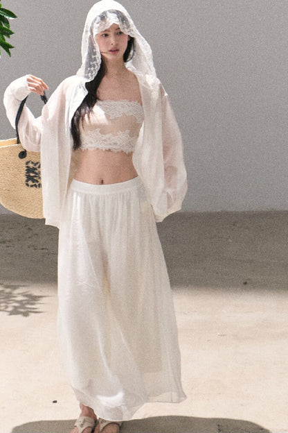 Lyocell Lace Hooded Cardigan