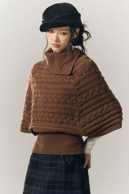 Cable Knit Lapel Cape Sweater