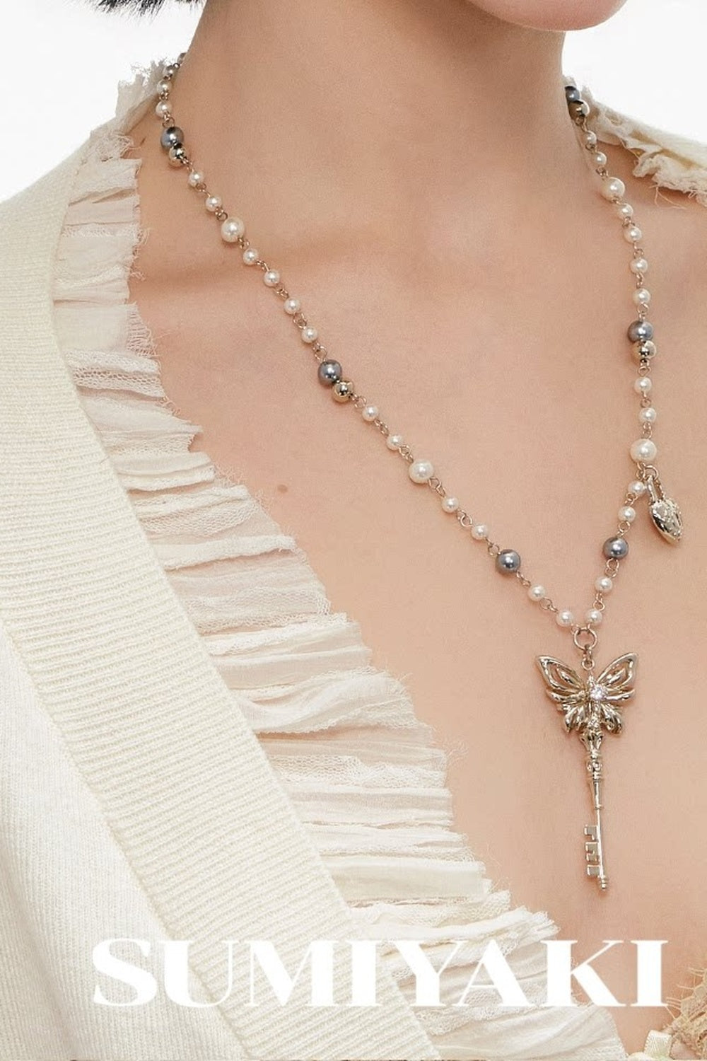 Butterfly Key Spliced Layered Necklace