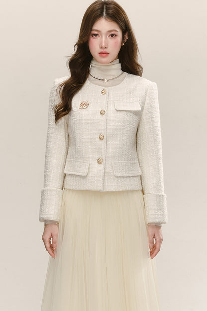 Elegant Tweed Long-Sleeve Cardigan