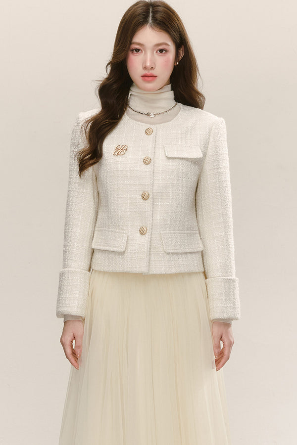 Elegant Tweed Long-Sleeve Cardigan