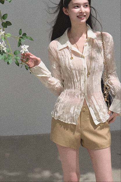 Langärmlige Bluse mit floralem Burnout-Muster