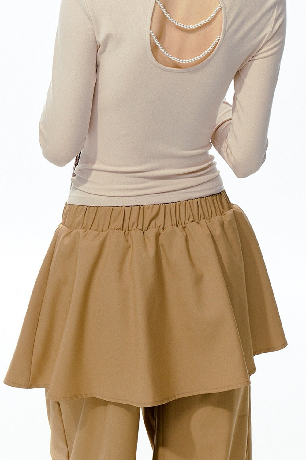 Large Hollow-Out Pearl Chain High-Neck Knit Top