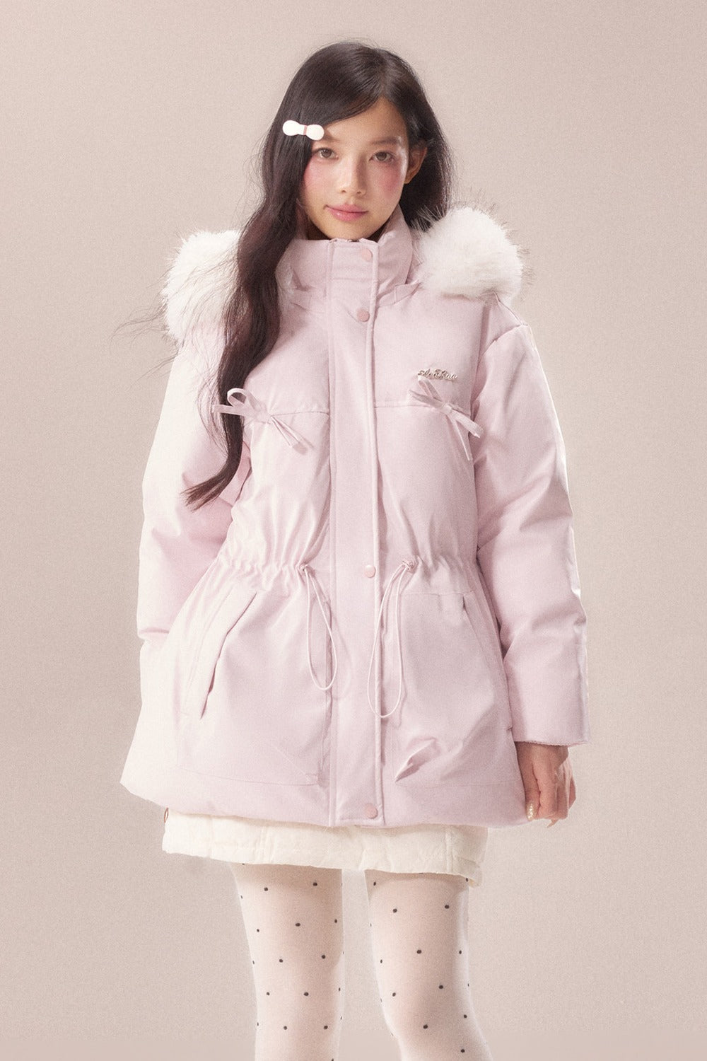 Mid-Length Fur Collar Goose Down Jacket