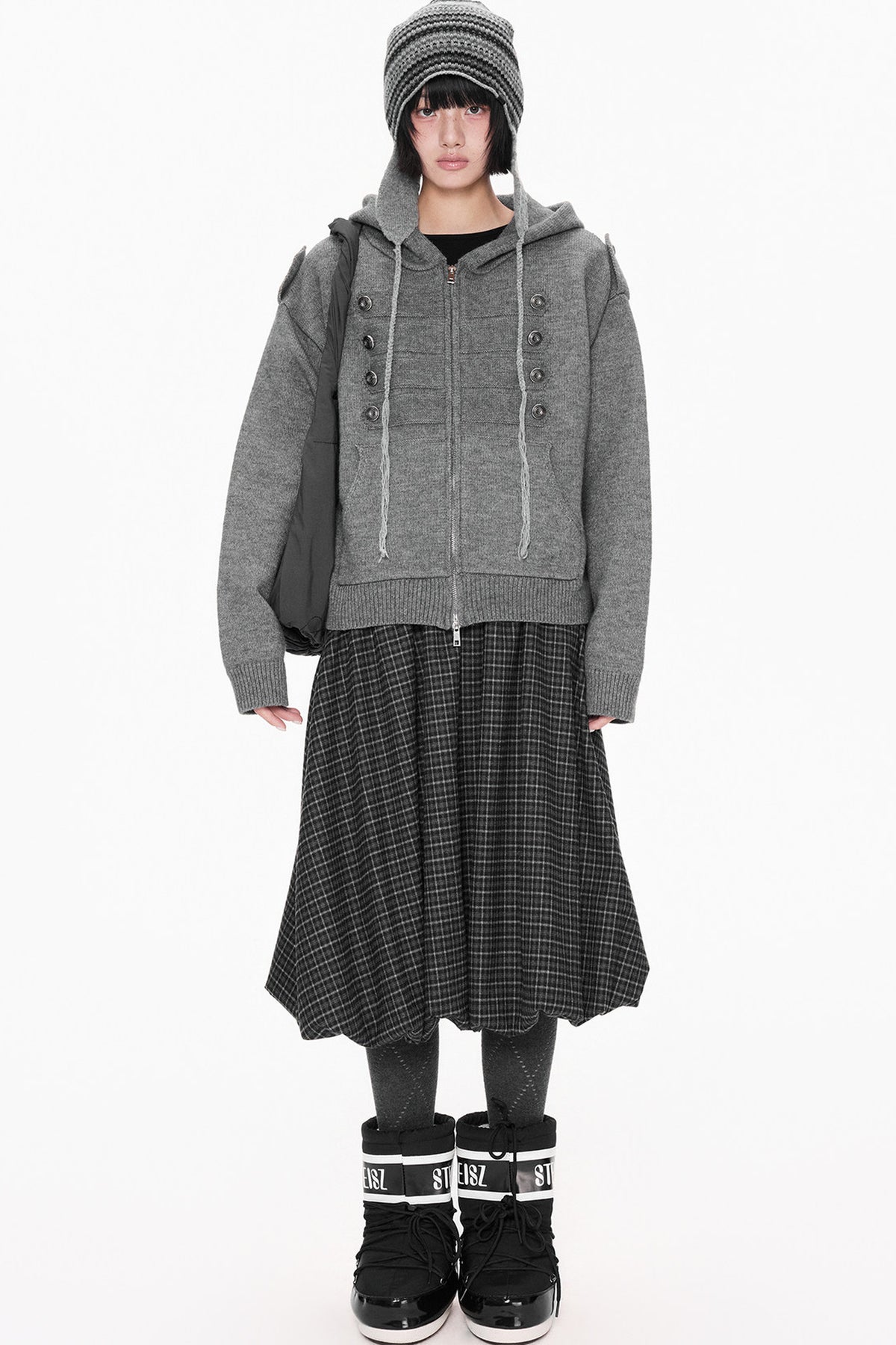 Hooded Zipper Knit Cardigan