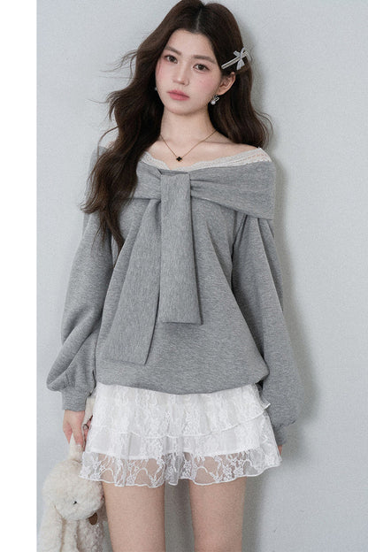 One-Shoulder Bow Lace A-Line Dress