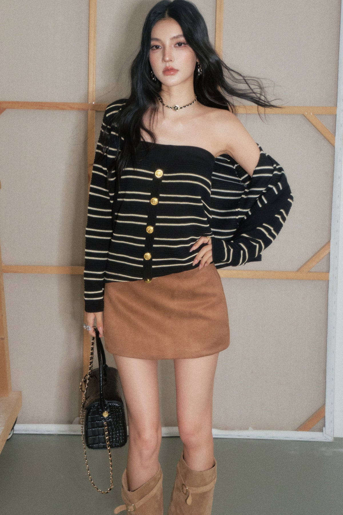 Faux Suede Belt Skirt Set-Up