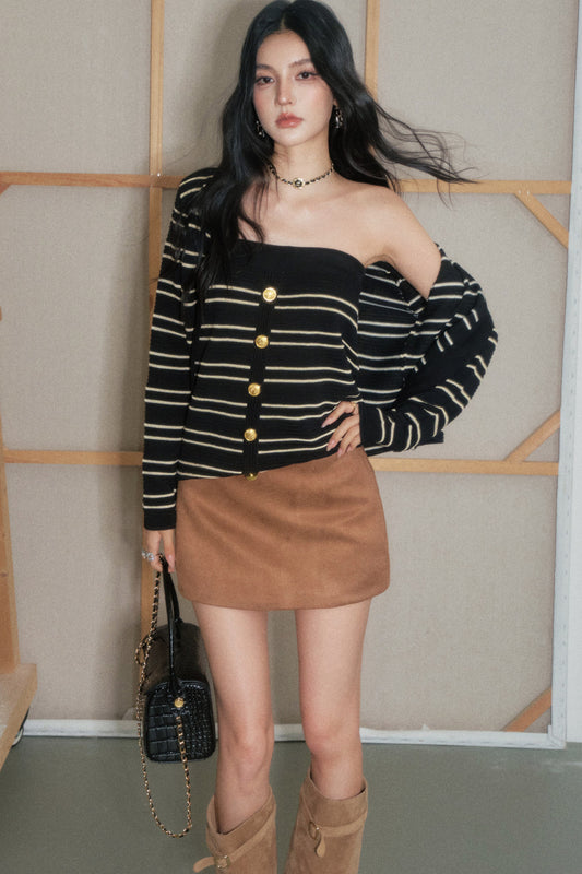 Striped Knit Cardigan and Tube Top Set-Up