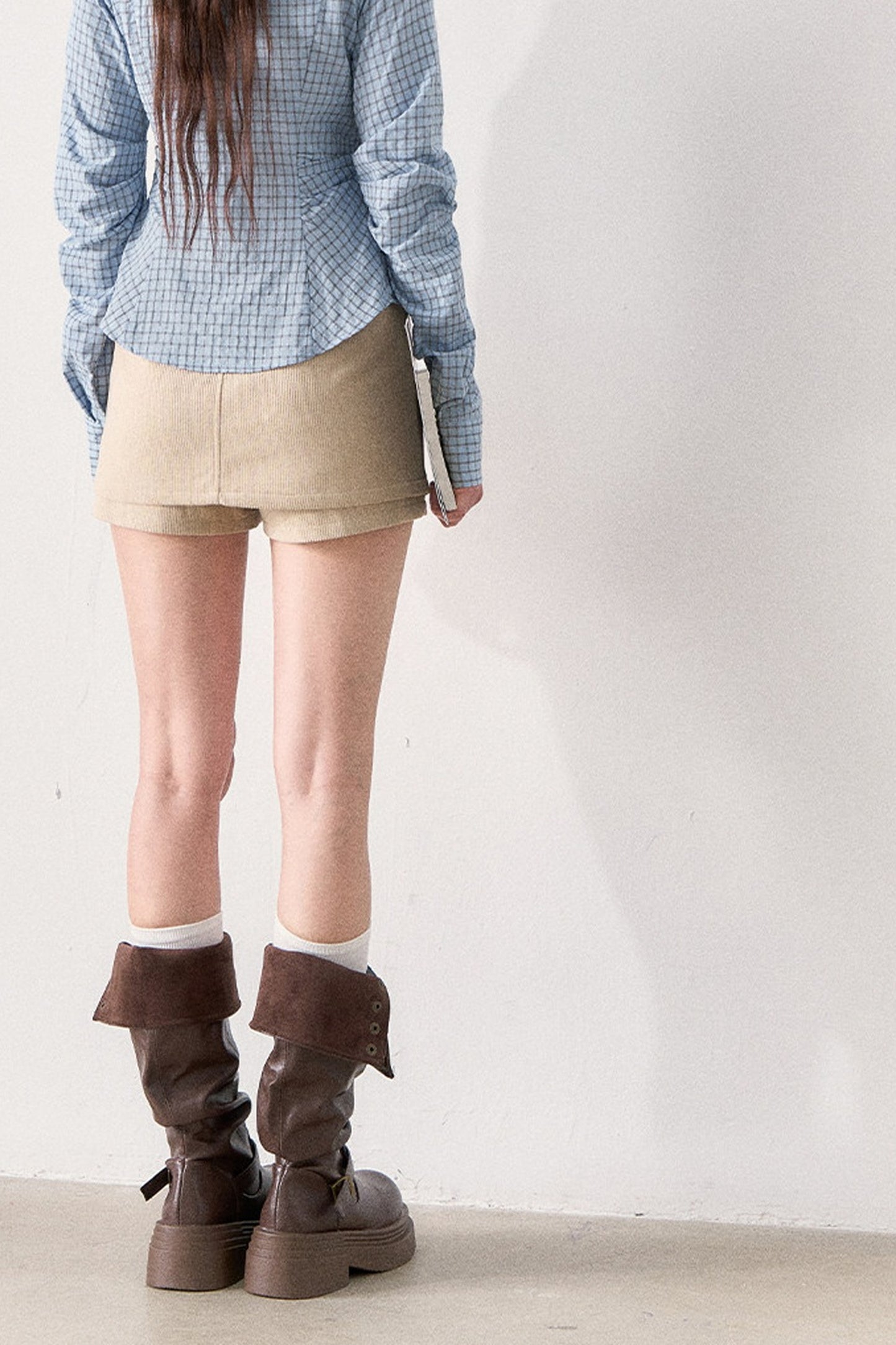 Blue Shirt and Knit Vest Skirt Set-Up